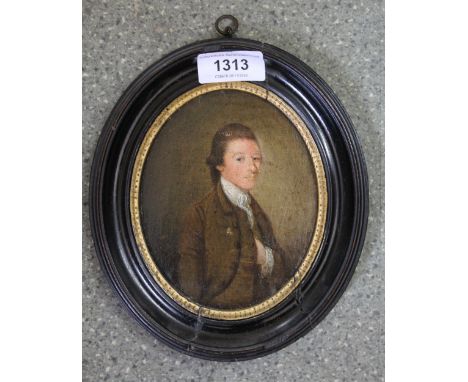 18th Century English school, miniature oil painting on canvas, portrait of Dover Colby of Great Yarmouth, laid down on panel,