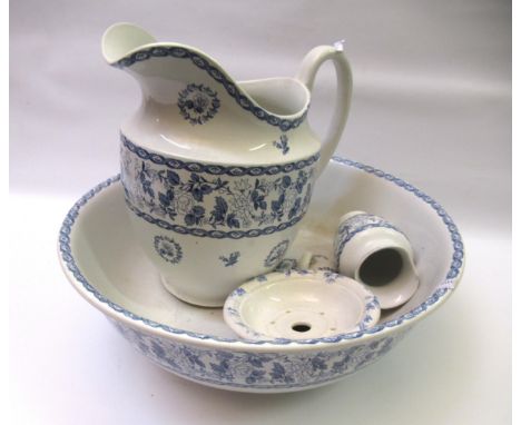Early 20th Century blue and white jug and basin set, together with two other matching items