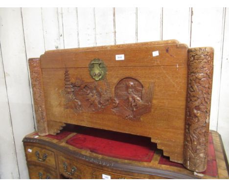 Mid 20th Century carved camphor wood trunk, 91 x 49 x 50cm high