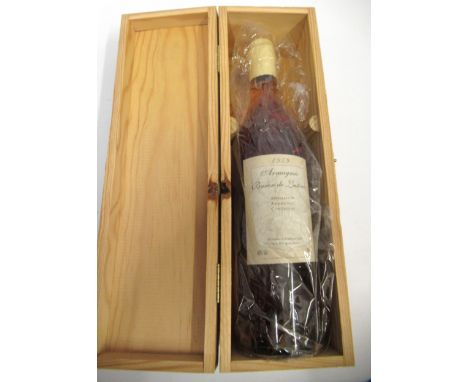 One bottle, Baron de Lustrac 1959 Armagnac, in a wooden case