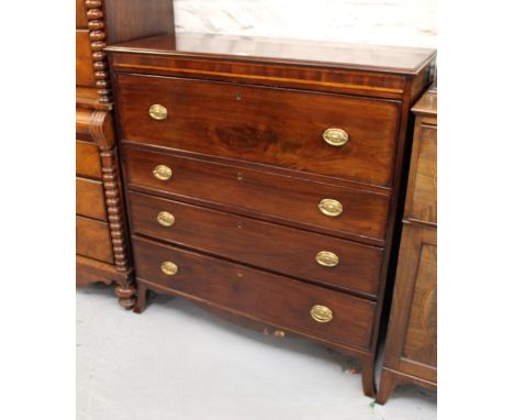 Early 19th Century mahogany secretaire chest, the moulded top above a fitted drawer with three further long drawers below wit