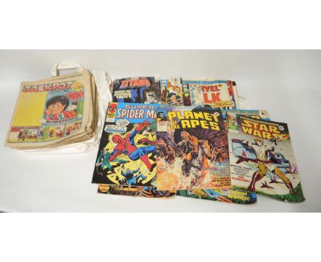 Box containing a large quantity of various comics, mainly 1970's, including Star Wars, Superman, Avenger, Beano, Jackpot, Hot