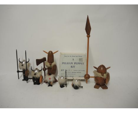 Two Viking warrior figures, five Highand warrior figures and a Pelham puppet kit No. 1