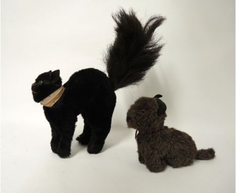 Small plush figure of a cat, early 20th Century, and another similar smaller of a Terrier (both possibly Steiff)