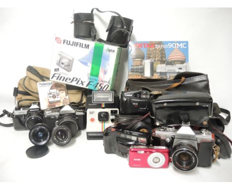 Quantity of miscellaneous cameras and accessories including Polaroid Land camera Instant 1000, Mamiya NC1000S and an Olympus 