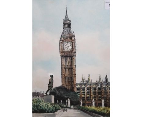 Regis Liger, pen and watercolour, view of Westminster, London, 34cm x 26cm, together with two others by the same artist, ' He