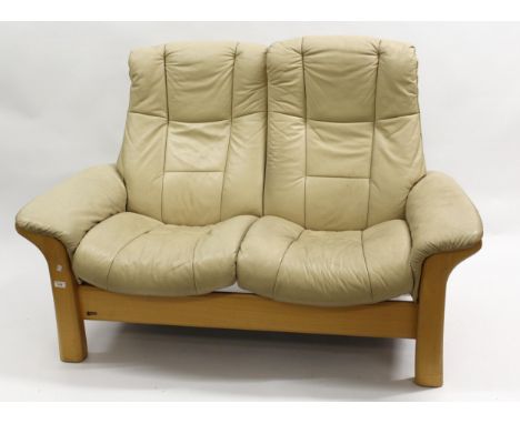 Modern Stressless leather upholstered two seat sofa, 150cm wide