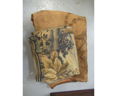 Large antique style machine woven tapestry of figures in a landscape, 146cm high x 320cm long (sides trimmed), together with 