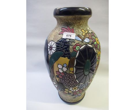 Amphora baluster form vase decorated with birds and flowers, 42cm high