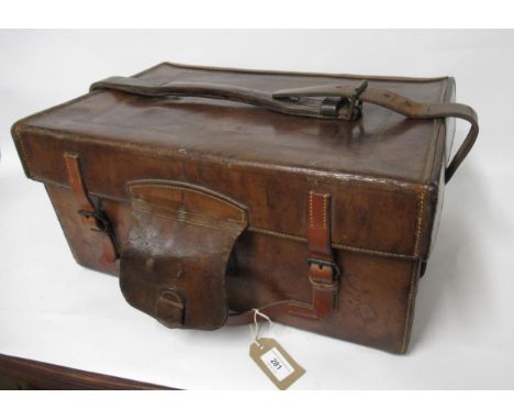 J. Bernard &amp; Sons 19th Century leather fishing tackle case with a fitted interior, 50 x 33 x 24cm high