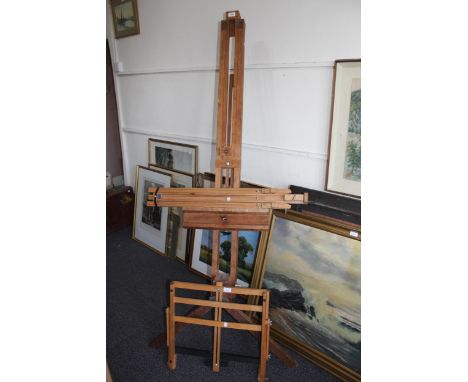Rowney artist's folding easel, together with another larger artist's folding easel
