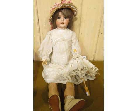 Large Simon &amp; Halbig bisque headed doll with sleeping eyes and open mouth with four teeth on jointed composition body, we