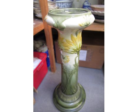 Burmantofts faience pottery jardiniere stand with stylised floral decoration, 74cm highHas been heavily restored as shown in 