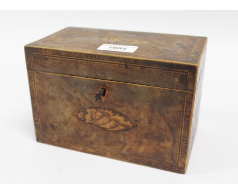 George III rectangular mahogany shell and line inlaid tea caddy (for restoration)