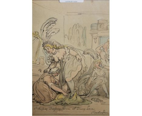 After Thomas Rowlandson, watercolour, ' The Actresses Dressing Room At Drury Lane ', bearing signature, 21 x 16cm, gilt frame