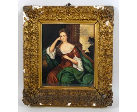 A 19th century watercolour portrait of Elizabeth Stradling (nee Mansel), bearing inscription 'Elizabeth daughter of Sir Edwar