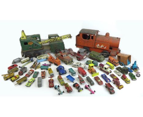 A collection of die-cast metal cars and tin plate toys, including a 1960s tinplate Europa Cup Football table top game with bo