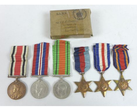 A group of five WWII medals, believed to be awarded to T.S.R. Stubbins, comprising Burma star, France and Germany star, 1939-