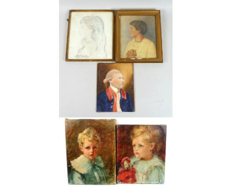 A collection of five portraits of the Mansel Carey family and an ancestors, two early 20th century portraits of M.F.M Mansel 