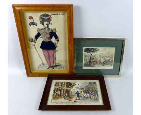 Three 19th century prints, comprising one after Augustin Heckel (1690?1770) engraved by Luke Sullivan (1705?1771) 'The Battle