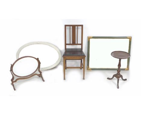 A group of furniture and mirrors, comprising a 19th century mahogany oval plate toilet mirror, a reproduction mahogany wine t