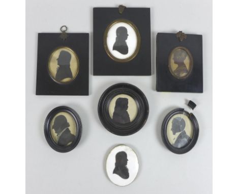 A group of seven silhouette miniature portraits, believed to be ancestors of the Mansel-Carey, including an oval George III, 