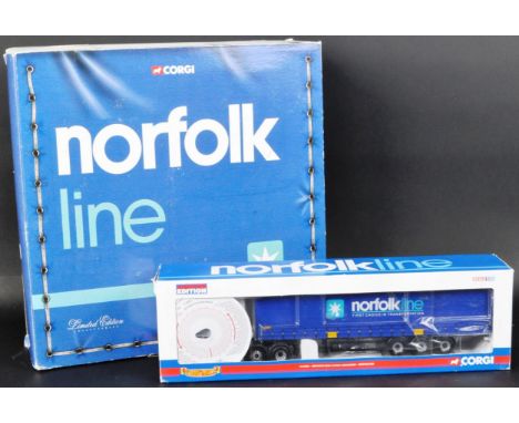 Two boxed Corgi made 1/50 scale ' Norfolk Line ' diecast model trucks / lorries comprising;&nbsp; CC13806 Mercedes-Benz Acrto