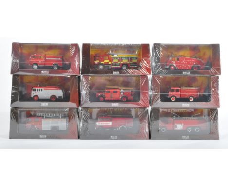 A collection of x9 assorted Atlas Editions diecast Fire Engine models to include; 117 Dennis RS, 028 Karrier Gamecock, 118 Vo
