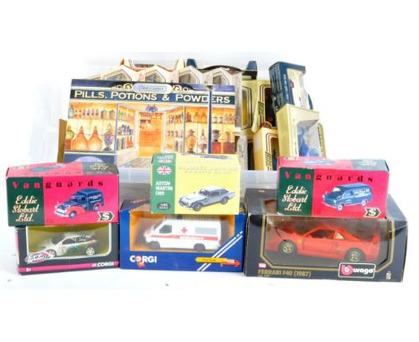 A large collection of assorted diecast model cars and other vehicles to include Corgi, Lledo Days Gone, Matchbox Models of Ye