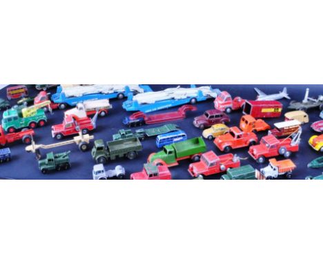 A large collection of assorted vintage diecast model cars, trucks and other vehicles by makers Corgi, Dinky, Lesney and other