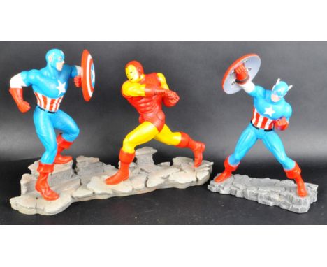 Two original Enesco made Marvel Universe Captain America hand painted resin figures comprising A27600 Captain America in acti