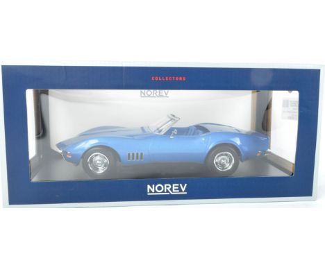 An original ' Norev ' made 1/8 scale boxed diecast model No. 189035 Chevrolet Corvette Convertible. A 1969 blue metallic exam