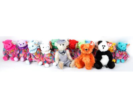 A collection of x16 assorted TY Beanie Babies soft toy teddy bears to include the full set of brightly coloured Birthday mont