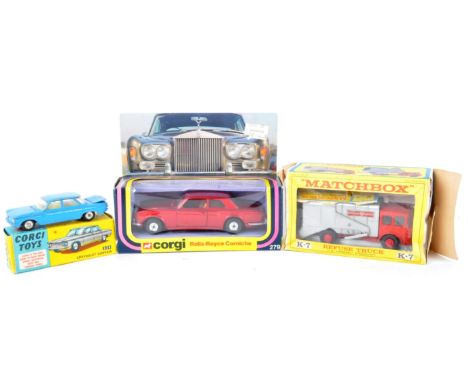 A collection of x3 original vintage Corgi and Matchbox diecast models comprising; Corgi Toys 229 Chevrolet Corvair, Corgi 279