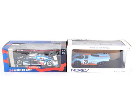 Two boxed 1/18 scale diecast model racing cars comprising a Limited Edition Norev Porsche 917K - 24h Le Mans 1970 and Minicha