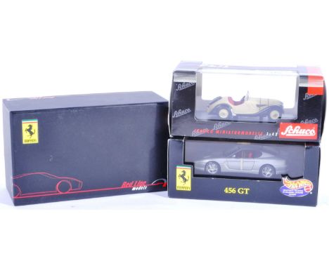 A collection of x3 assorted 1/43 scale precision boxed diecast model cars to include; Schuco 02541 BMW 328, Hot Wheels 22169 