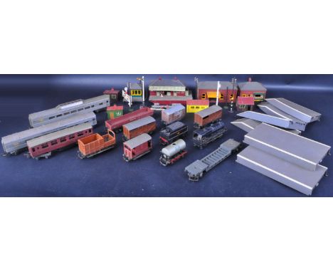 A large collection of assorted vintage 00 gauge model railway trainset locomotive carriages, rolling stock and trackside acce