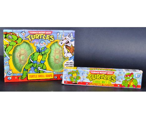 Two original vintage TMNT Teenage Mutant Hero Turtles toiletry items to include two Turtle Soap Shells and Turtle Power Tooth