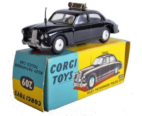 An original vintage Corgi Toys boxed diecast model No. 209 ' Riley Pathfinder Police Car '&nbsp; with police sign to the roof