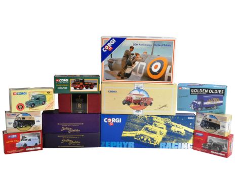 A large collection of x12 assorted Corgi made diecast model cars, trucks and other vehicles. Examples to include; ' Golden Ol