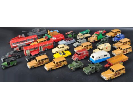 A large collection of assorted vintage Dinky Toys diecast model cars and other vehicles to include; Single Deck Bus A.E.C, Be