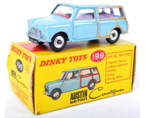 An original vintage Dinky Toys boxed diecast model No. 199 Austin Seven Countryman. The model featuring x4 wheel suspension a