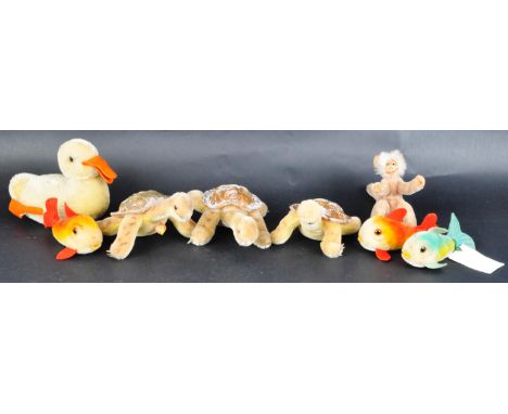 A collection of x8 original vintage German Steiff made soft toy teddy bear animals to include; x3 ' Slo ' turtles ( x1 retain