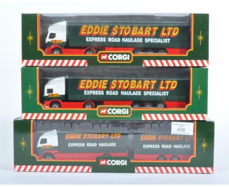 A collection of x3 original Corgi made Eddie Stobart diecast model trucks / lorries comprising 59516 Volvo Short Wheelbase Lo