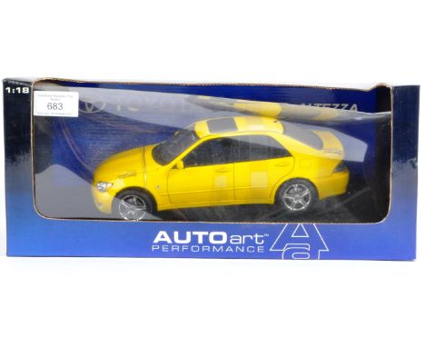 An original Auto Art made 1/18 scale boxed diecast model No. 78707 Toyota RS200 Altezza 1998 RHD Yellow. Contents appearing m