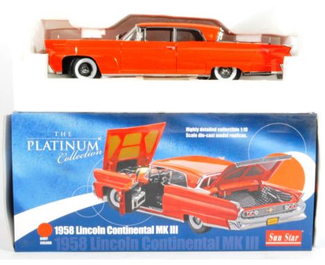 An original Sun Star made 1/18 scale boxed diecast model No. 471 1 Lincoln Continental MKIII 1958 in matador red. Highly deta