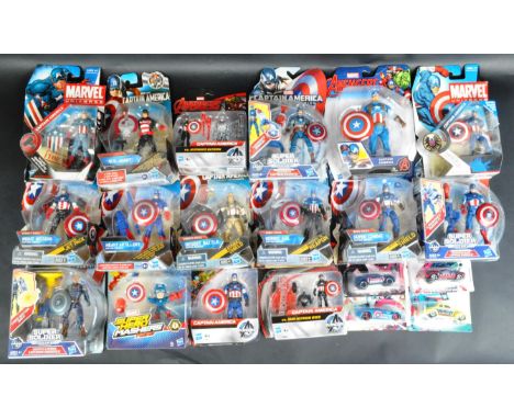 A collection of largely Hasbro made Marvel Universe Captain America carded action figures. Examples to include; 05 Heroic Age