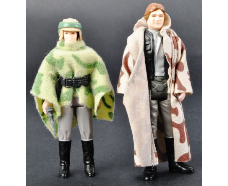 Star Wars - Return Of The Jedi - x2 original vintage Kenner / Palitoy made Star Wars action figures Han Solo (In Trench Coat)