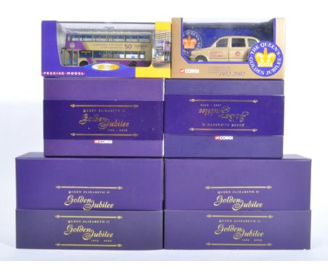 A collection of x6 assorted Corgi (and x1 UK Bus) made Queen's Golden Jubilee diecast models to include; CC25207 Fully Closed