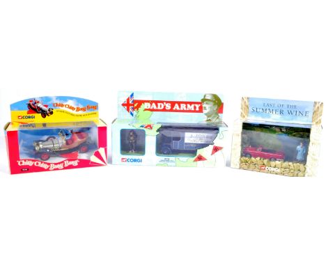 A collection of x3 assorted Corgi TV and film related diecast models to include; 05301 Chitty Chitty Bang Bang, CC01601 The L